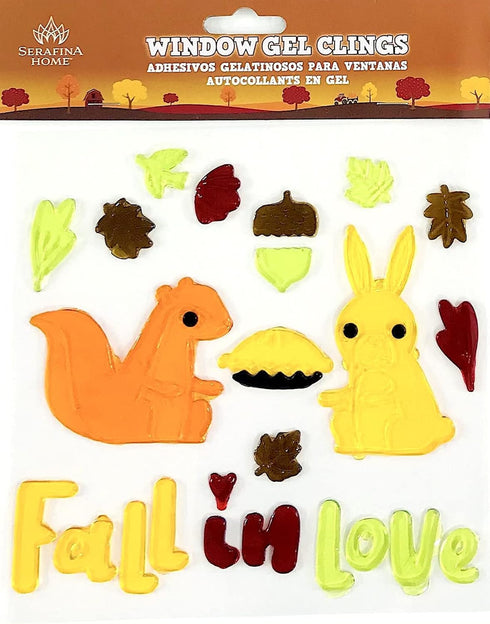 Fall Gel Cling Stickers for Windows and Mirrors, 6 Sheets of Reusable Seasonal Designs