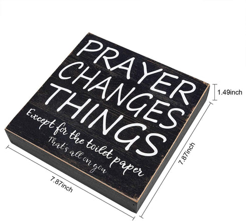 Farmhouse Bathroom Decor, Rustic Wall Decor Box Signs about 8" Square, Prayer Changes Things