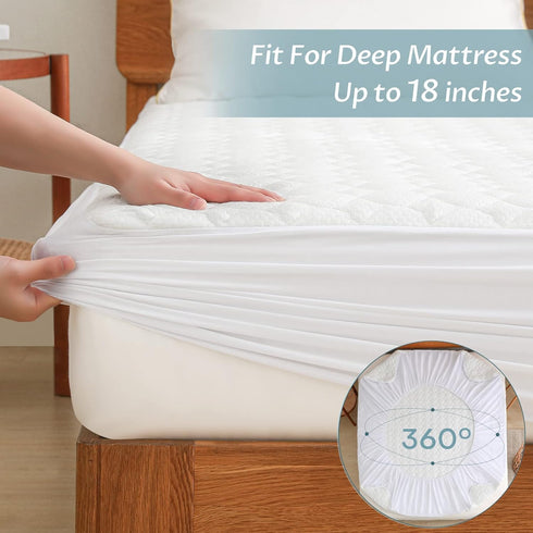 King Size Waterproof Mattress Protector Rayon from Bamboo Fitted Quilted Mattress Pad Cover with Deep Pocket Up to 18''