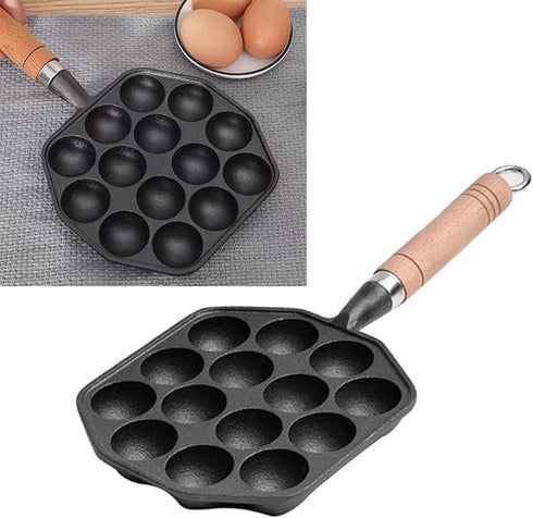 Takoyaki Pan, 14 Holes Cast Iron Nonstick Grill Pan, Detachable Handle, Octopus Meat Balls Maker