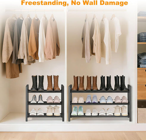 3-Tier Closet, Detsuk Expandable Shoe Rack Adjustable Heavy-Duty Metal Shoe Organizer Shelf for Entryway, Mudroom