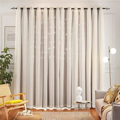Loyala 52" 63" 2 Star Curtains, Blackout Curtains for Bedroom Kids Cute Double Layer Hollow Out Star Window Curtain