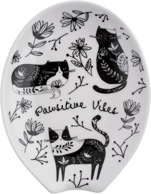 Karma Boho Spoon Rest, Black and White Ceramic Spoon Rest for Countertop