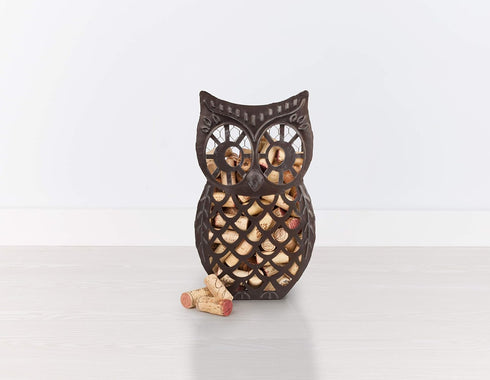 Twine Wise Owl Cork Holder - Decorative Wine Cork Storage and Decor, Set of 1, Rustic Bronze Finish