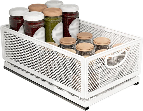 Sliding Cabinet Basket Organizer Drawer, Heavy Duty Carbon Steel Slide Out Pantry Shelves with Handle for Kitchen