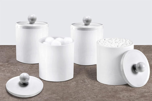 SheeChung Plastic Acrylic Bathroom Vanity Canister Jars with Lid for Qtip Holder Makeup Organizer (White)