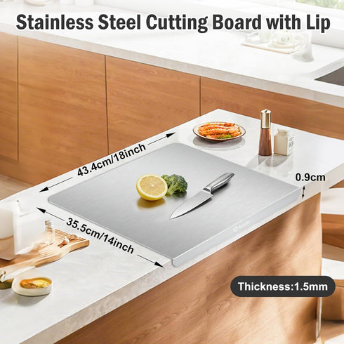 Counter Baking(18x14) Stainless Steel Cutting Board with Lip, Large Metal Chopping Board with Edge, Dishwasher Safe