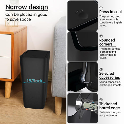 2.65Gallon/10 75 Kitchens(2 Pack) Liter Push-StyleTrash Can with Trash Bags. Combines pet-Proof, Odor-Proof, and Quiet
