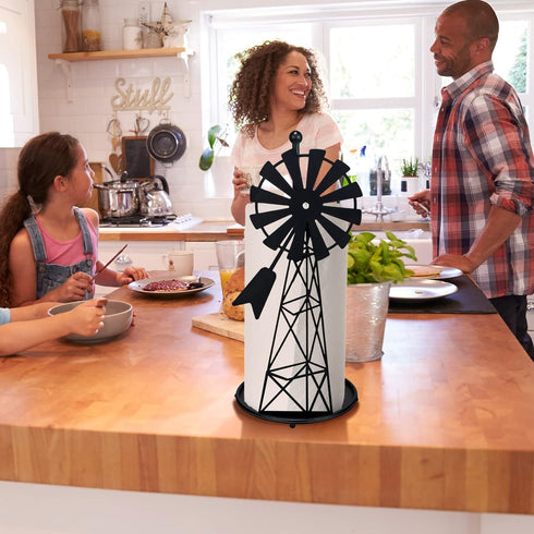Windmill Paper Towel Holder, Western Standing Roll Holder for Kitchen Countertop, Rustic Country Decor (14.4 Inch)