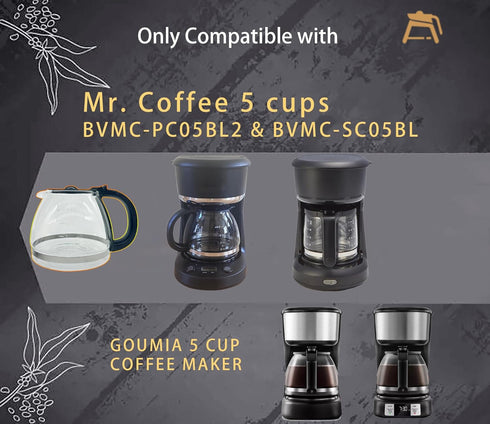 5 Cup Coffee Pot Replacement, Compatible with Mr Coffee and Gourmia Coffee Makers, Black