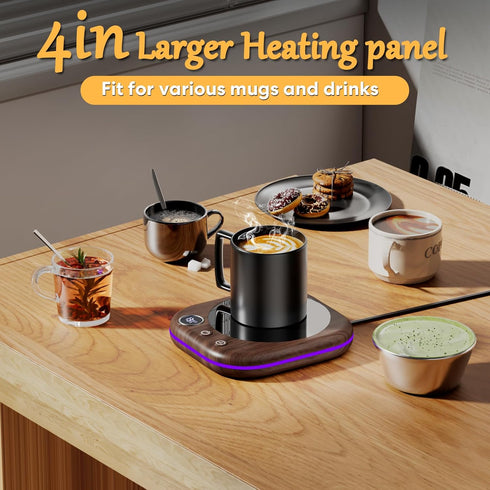 3 Settings (113-167F) 1-12H 4 Mug Warmer Upgraded,Coffee Mug Warmer for Desk LEDs Light Temp Timer H Auto Shut Off