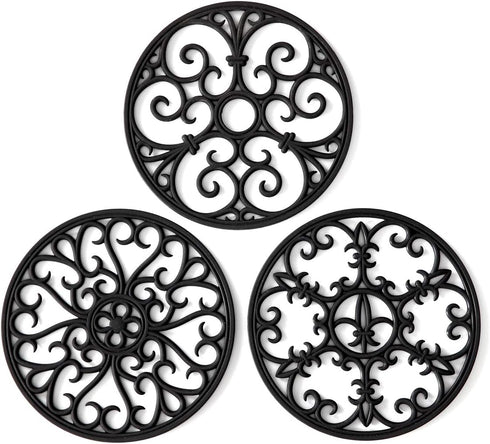 Black Silicone Trivet Mat - Hot Pot Holder Hot Pads for Table & Countertop, Non-Slip & Heat Resistant Modern Kitchen