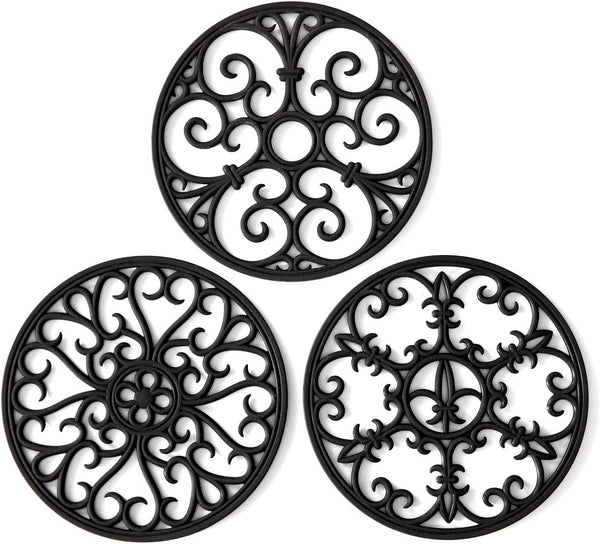 Black Silicone Trivet Mat - Hot Pot Holder Hot Pads for Table & Countertop, Non-Slip & Heat Resistant Modern Kitchen