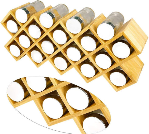 18-Jar Countertop Counter, Criss-Cross Bamboo Spice Rack Organizer, Kitchen Cabinet Cupboard Wall Mount Door Spice