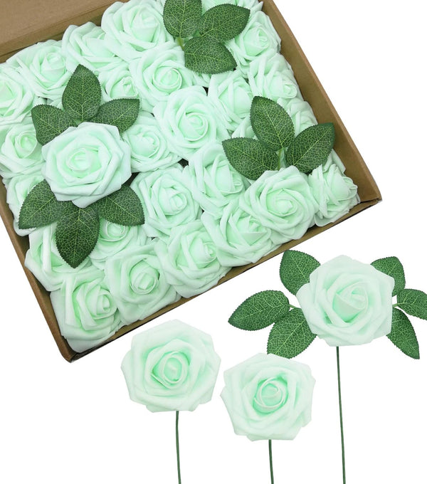 D-Seven Artificial Flowers, 30PCS Real Looking Fake Roses with Stem for DIY Wedding Bouquets, Centerpieces, Party