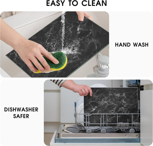 Tempered Glass Cutting Board for Kitchen, 16"x12" Black Marble Pattern, Heat Resistant, Dishwasher Safe