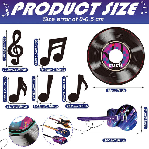Zonon 40 50s 80s Pcs Music Party Decorations Musical Notes Rock and Roll Record Cutouts Silhouettes Record Guitar Party