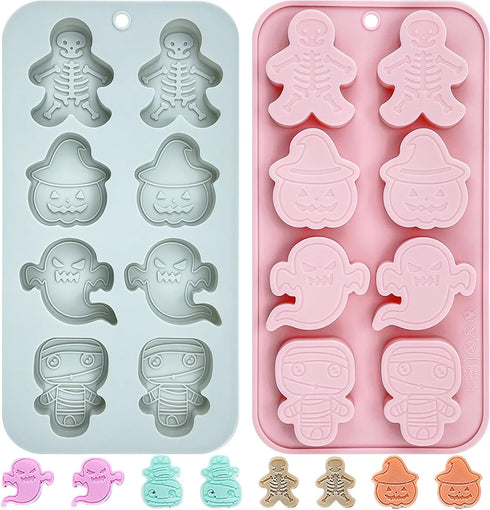 2 Pcs Halloween Silicone Molds, Skeleton Pumpkin Ghost Fondant Molds for Decorative Chocolate Baking