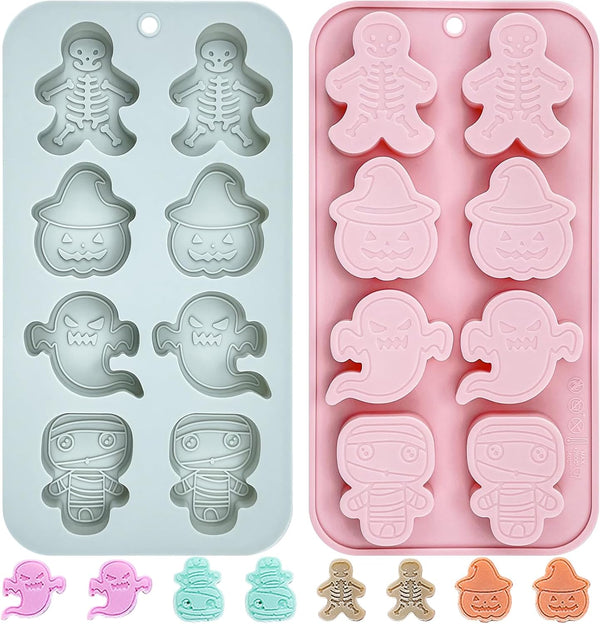 2 Pcs Halloween Silicone Molds, Skeleton Pumpkin Ghost Fondant Molds for Decorative Chocolate Baking