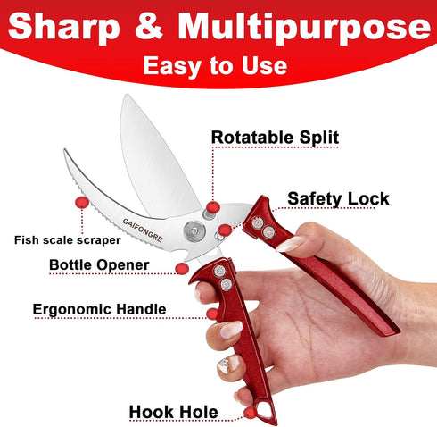 Heavy Duty Poultry Scissors - All Purpose Kitchen Shears for Chicken, Fish & Meat - Easily Separable, Dishwasher Safe