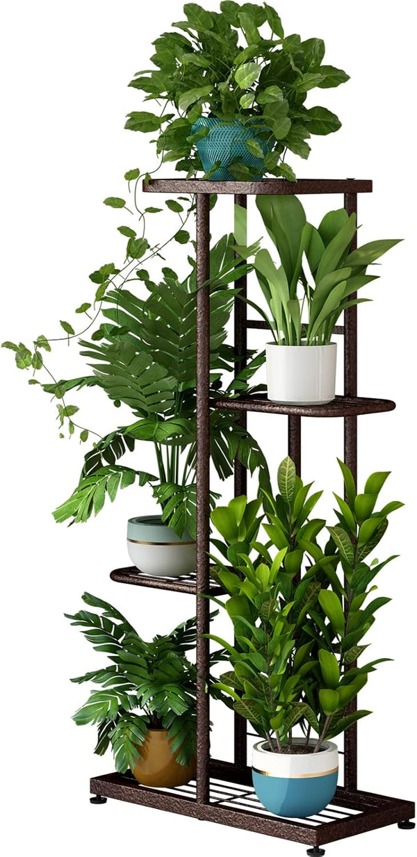 LINZINAR Plant Stand Metal 4 Tier 5 Potted Multiple Flower Pot Holder