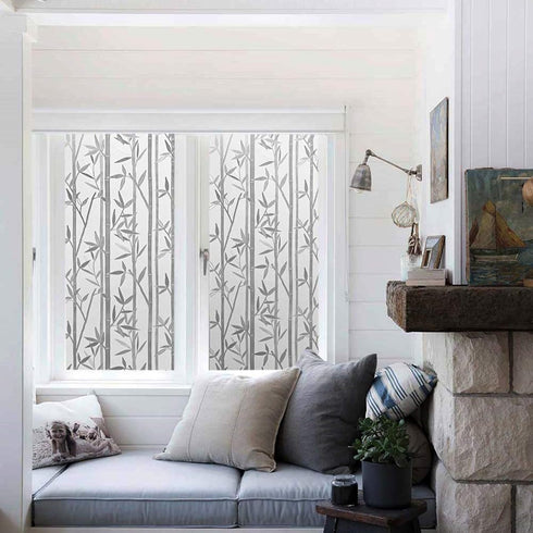 LEMON CLOUD Bamboo Window Film - Frosted Privacy Decal Stained Glass Film - Removable Stickers (23.6 x 78.7 Inch)