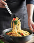 Spaghetti Spoon and Pasta Tong, Non-stick Silicone Spoon Server Fork with Stainless Steel Handle for Noodles