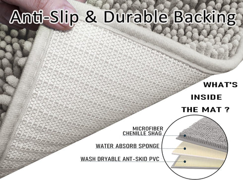Bathroom Rugs Sets 3 Piece, Non Slip Thick Chenille Bath Mat, Soft Absorbent Shaggy Bathroom Carpet Set