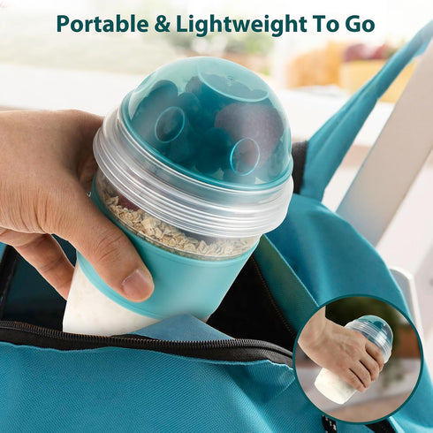 2 Pack 20 oz Freshmage Yogurt Parfait Cups with Lids, Reusable Overnight Oats Containers with Lids, Topping Compartment