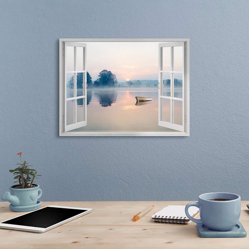 artopia Lake Mountain Wall Art, Canvas Picture of Sunrise and Sunset, Ideal Home Bedroom Decor, 16x12 inches