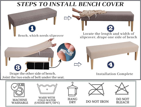 (S2-Silver SPRINGRICO Stretch Dining Bench Cover, Removable Bench Slipcover Washable Bench Seat Protector Rectangle