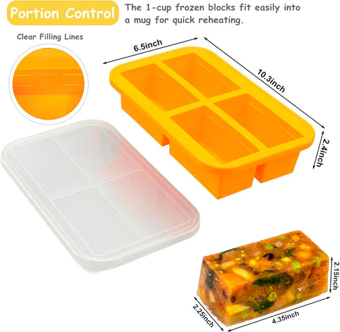 Bangp 1-Cup Silicone Freezer Trays with Lid, 2 Pack Easy-Release Containers for Soup, Broth, Sauce, Leftovers