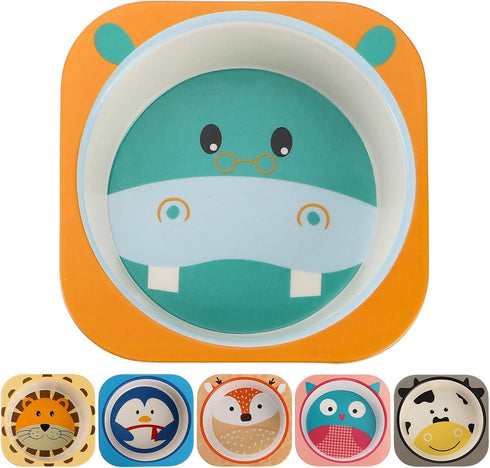 ZEAYEA 6 Pack Bamboo Kids Bowls, 10 Oz Durable Cartoon Bowls, BPA Free Square Dinner Tableware for Soup, Cereal, Pasta