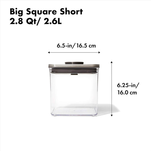 2.8 OXO Steel POP Container Big Short Sqaure - Qt for Cereal, Grains and More Grey