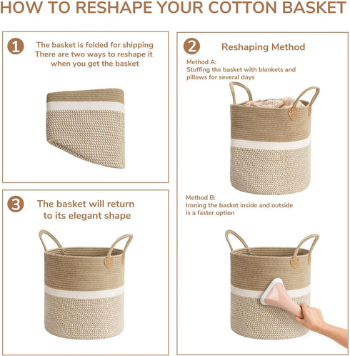 CHICVITA Extra Large Woven Storage Basket with Handles, Laundry Basket Toy Towels Jute Blanket Basket, 16" x 16"