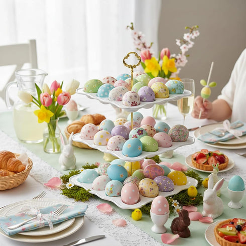 3 36 Countertop Tier Easter Ceramic Deviled Egg Platter Hole Square Deviled Egg Tray Contain Detachable Eggs Holder