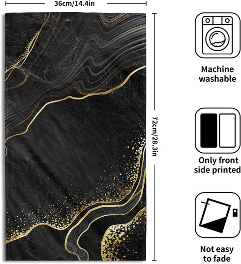 Miaoquhe Set 2, 14x28in Black Gold Marble Hand Towel of Marble Texture Soft Highly Bath Towels Absorbent Bathroom Hand