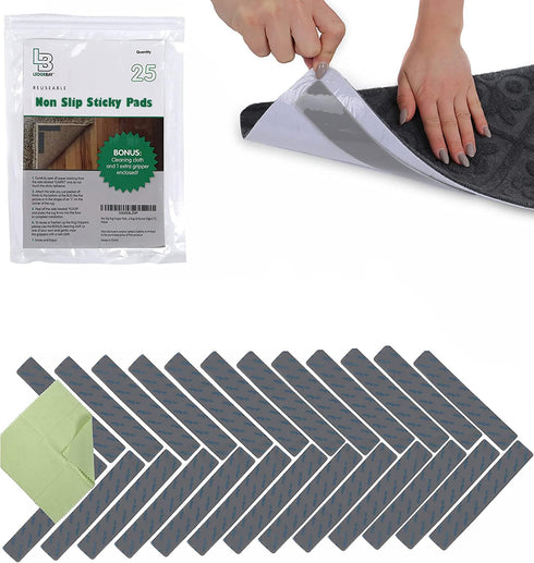 Ledgebay Rug Pad Grippers for Area Rugs, Pack of 25 Reusable, No Skid, Washable, Anti-Slip Pads for Hardwood Floors and