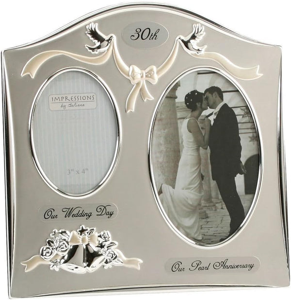 Traditional Two Tone Silver Plated Double Picture Photo Frame for 30th Pearl Anniversary