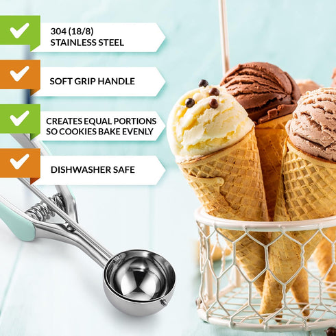 Spring Chef Mint Large Cookie Scoop for Baking, Multifunctional #20 Scoop with Trigger Release, Stainless Steel