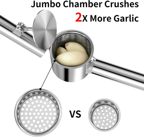 BMCASEQP 5-in-1 Set Stainless Steel Garlic Press with Jumbo Chamber & Mincer - Heavy Duty Rustproof Garlic Crusher