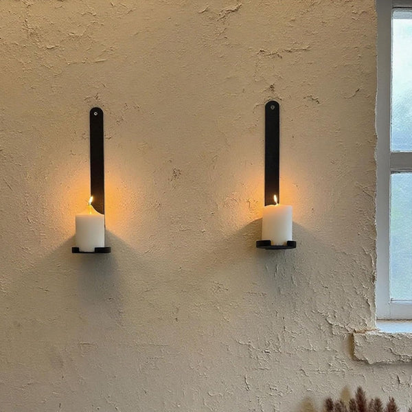 Black Wall Candle Sconces Set of 2, Cast Iron Wall Mounted Candle