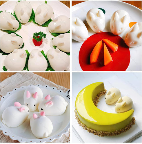 AUOCATTAIL 6 Cavity Easter Rabbit 3D Silicone Molds for DIY Mousse Cake, Pudding, and Chocolate