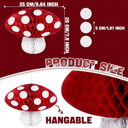6 3D Eersida Pcs Mushroom Paper Honeycomb Decorations Mushroom Party Decorations Hanging Birthday Decor for Fairy