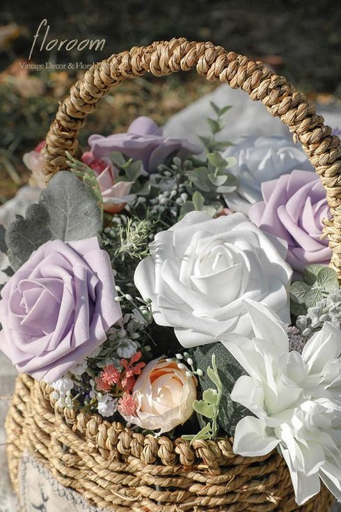 Floroom Artificial Flowers 25pcs Real Looking White Foam Fake Roses with Stems for DIY Wedding Bouquets