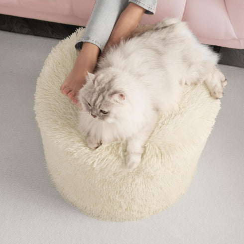 Hansleep Round Stuffed Pouf Ottoman 20 x 15, Foam Filled Faux Fur