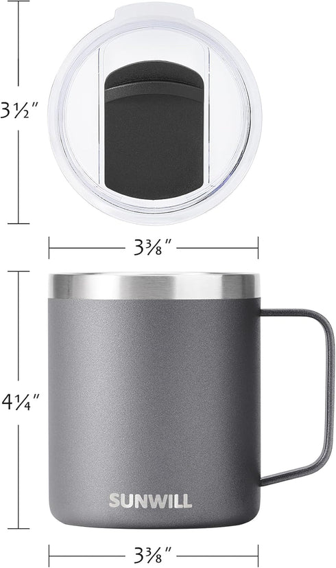 SUNWILL Travel Coffee Mug with Lid, Insulated Tumbler, 14 oz Stainless Steel Cup for Ice, Water, Tea