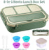 Bento Box Adult Lunch Box, 4 Compartment Containers with Utensils, Sauce Jar, Muffin Liners, 40 Oz, Green