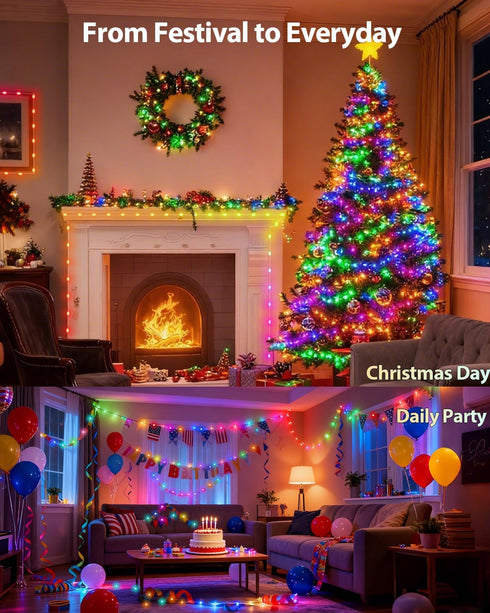 33Ft 12 Smart Fairy String Lights, DIY Twinkle Lights USB Port, Multicolor Warm White, App/Remote Control, Modes &Music