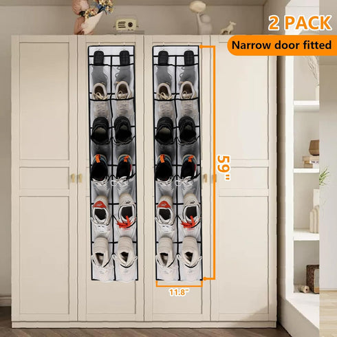 Narrow Over The Door Shoe Organizer, 12 Large Mesh Pockets Hanging Shoe Organizer for Closet Organizers and Storage, White, 2 Pack by MSLOVE